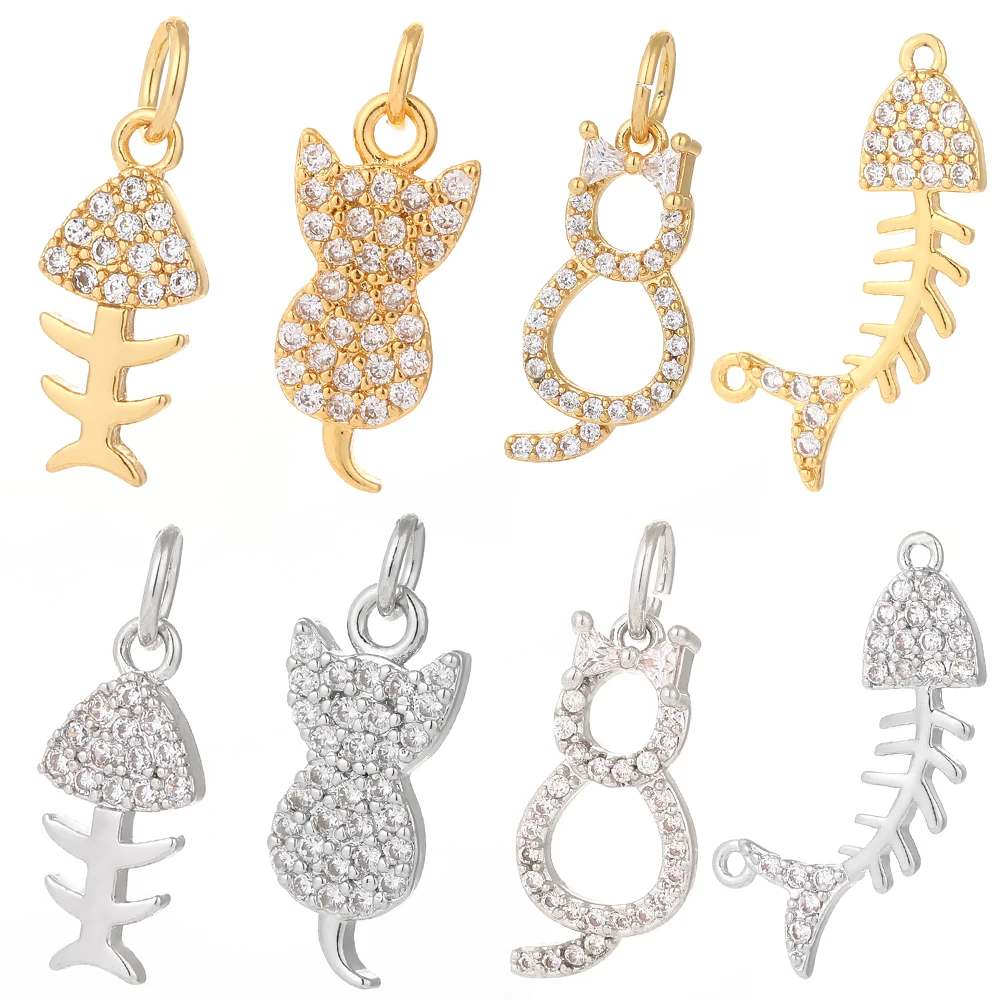 

Charm Charms for Jewelry Making Supplies Gold Fish Cat Star Diy Earring Bracelet Necklace Metal Copper CZ Zircon Accessories