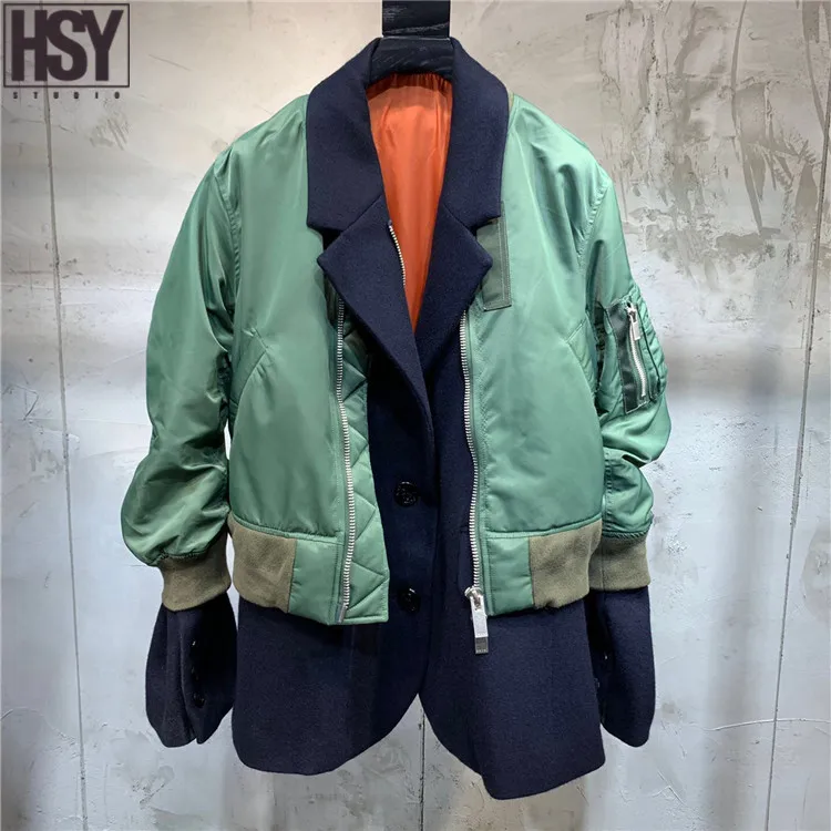 【HSY】2019 осень зима новые женские поддельные двухсекционные пальто короткая