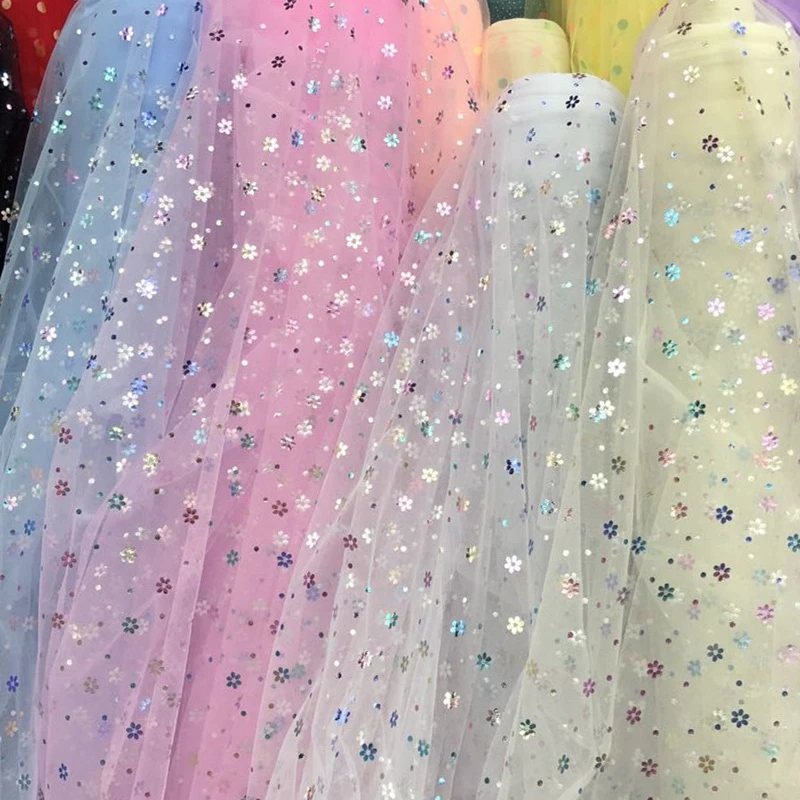 Яркая блестящая прозрачная нейлоновая сетчатая Тюль с цветами сливы марлевая