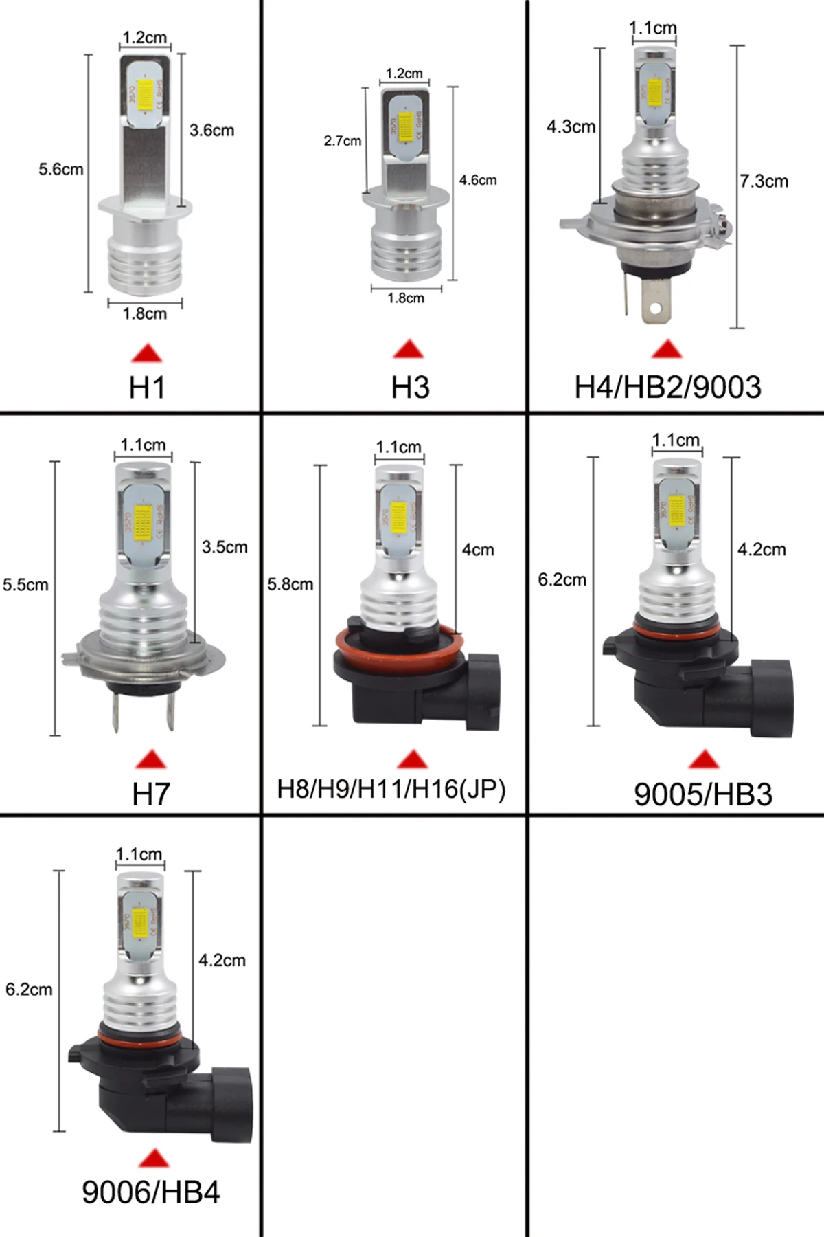 

2Pcs H4 H7 H11 H8 H9 9006 HB4 H1 9005 HB3 Mini Car Headlight Bulbs LED Lamp with CSP Chip 12000LM Auto Fog Lights 6000K 8000K