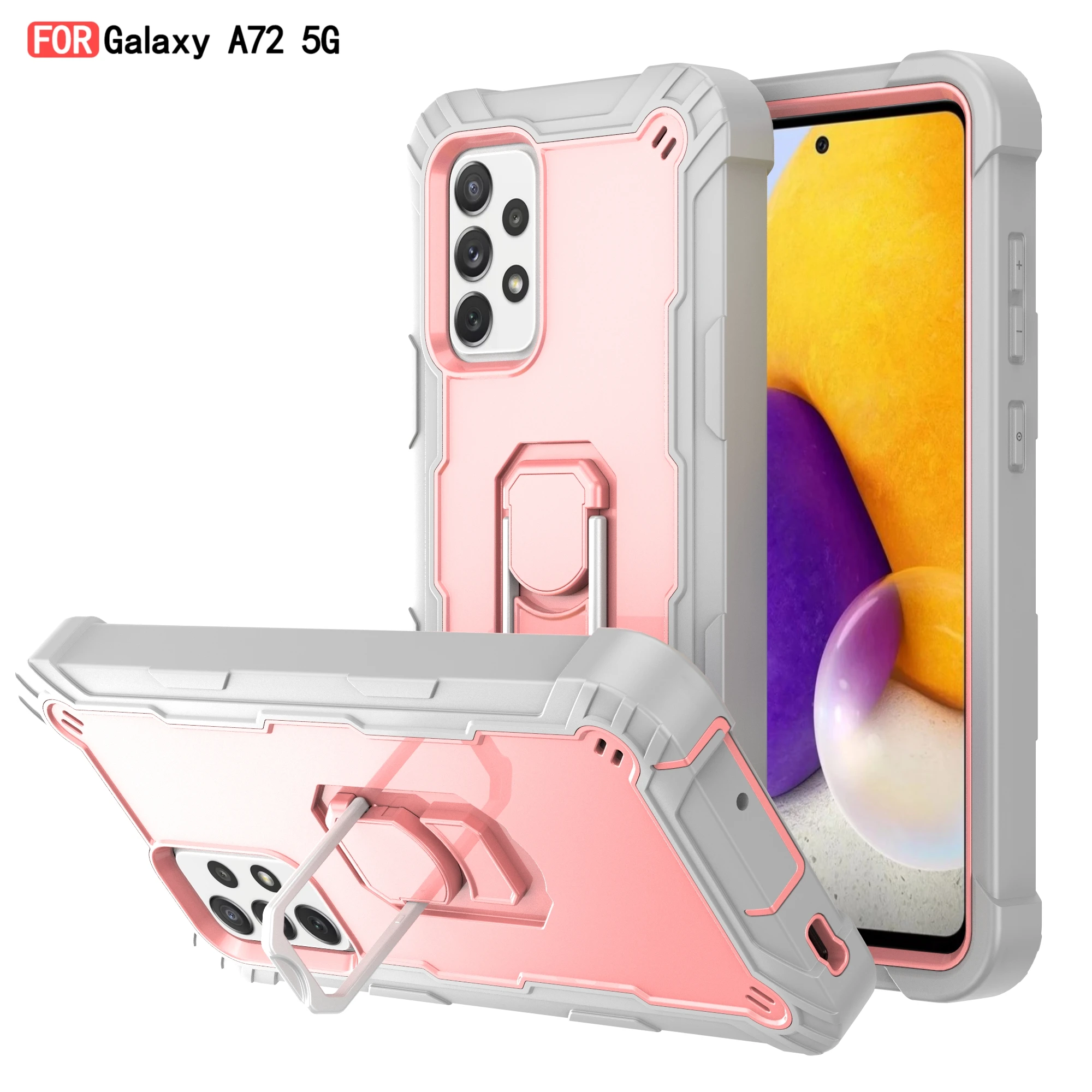 

Shockproof Metal Ring Stand Bracket Phone Case For Samsung Galaxy A02S A52 A72 A12 A32 5G S20 FE Armor Protective 2 in 1 Cover