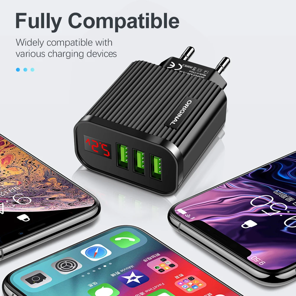 AIXXCO 5V 3.1A LED USB зарядное устройство для iPhone смартфона с 3 портами Быстрая зарядка