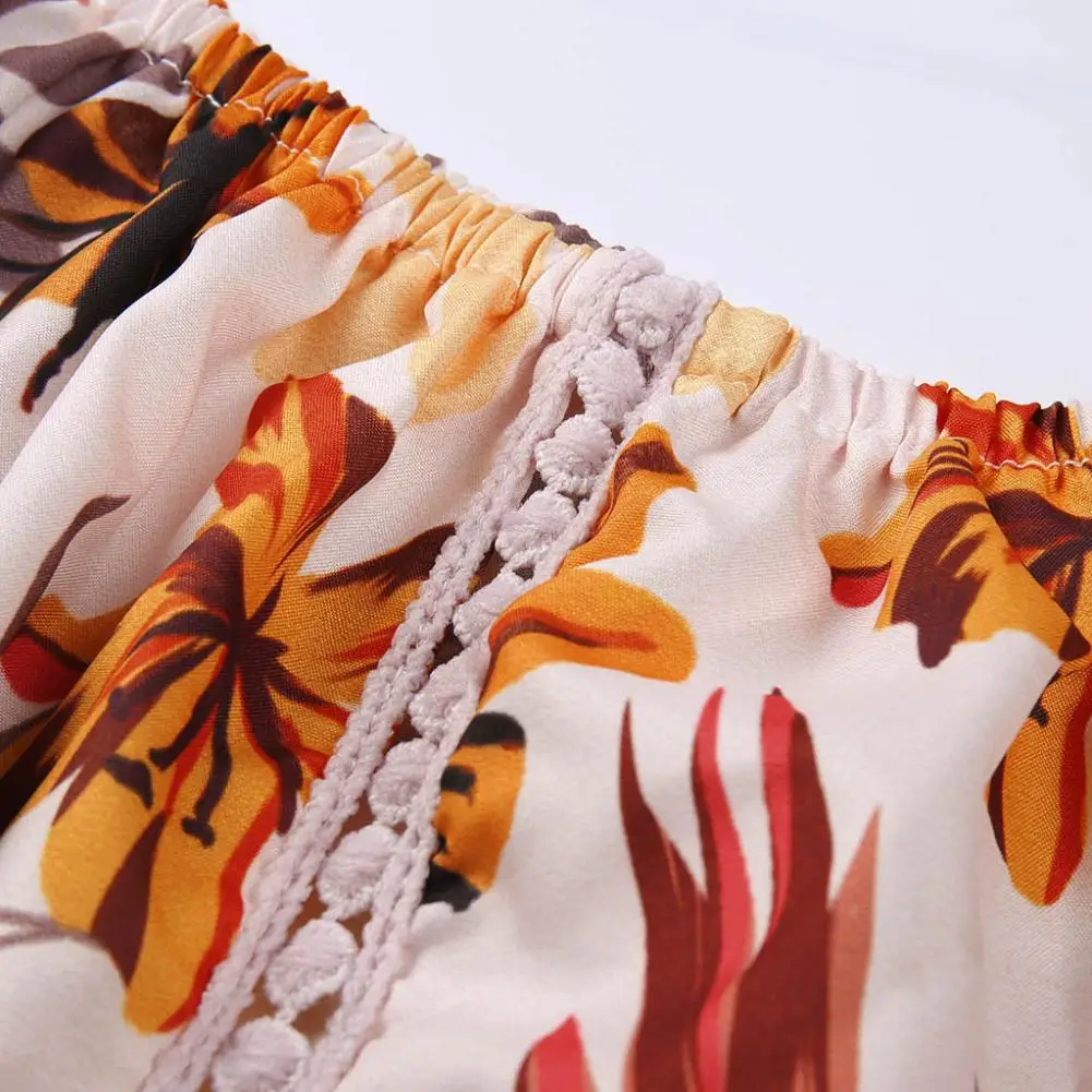 

2021 New Stylish Women 3/4 Flared Sleeve Leaves Print Off Shoulder Shirt Loose Blouse Daily Shirt Base Tees Tops