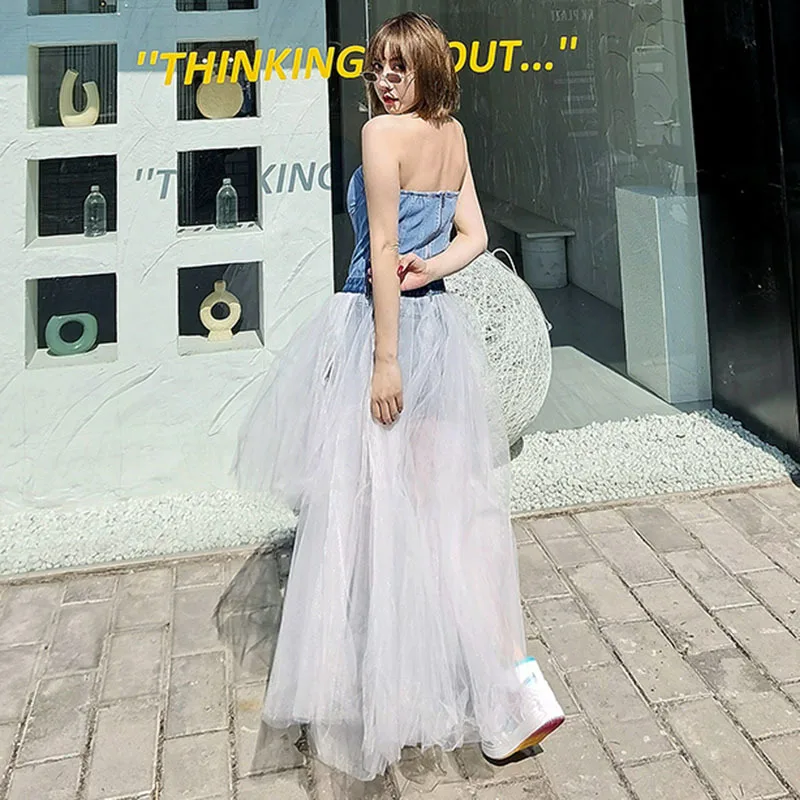 

SeeBeautiful Simple Mesh Stitching Denim Shorts High Waist Lace Up Button Zipper Pockets New Fashion 2021 Spring Women E177