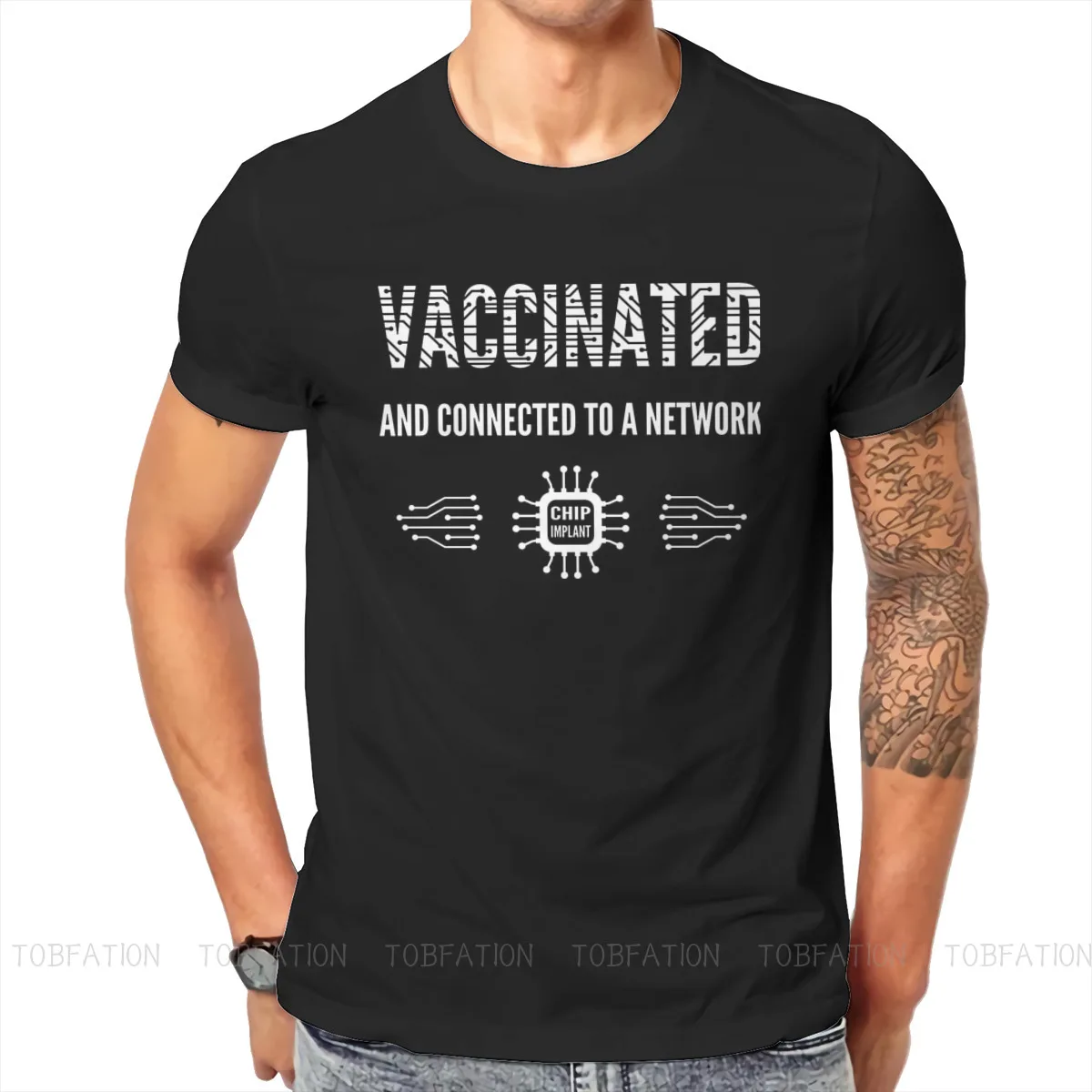 

Vaccinated Connected To a Network Men TShirt Vaccine Meme Crewneck Tops Fabric T Shirt Funny Top Quality Gift Idea