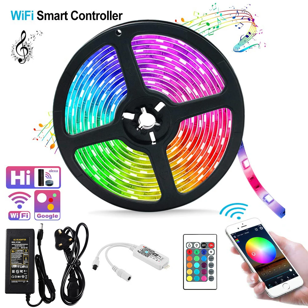 

LED Strip Lights WiFi Wireless Smart Phone Controlled 16.4ft Waterproof Light Strip Kit Working with Android and iOS System D30