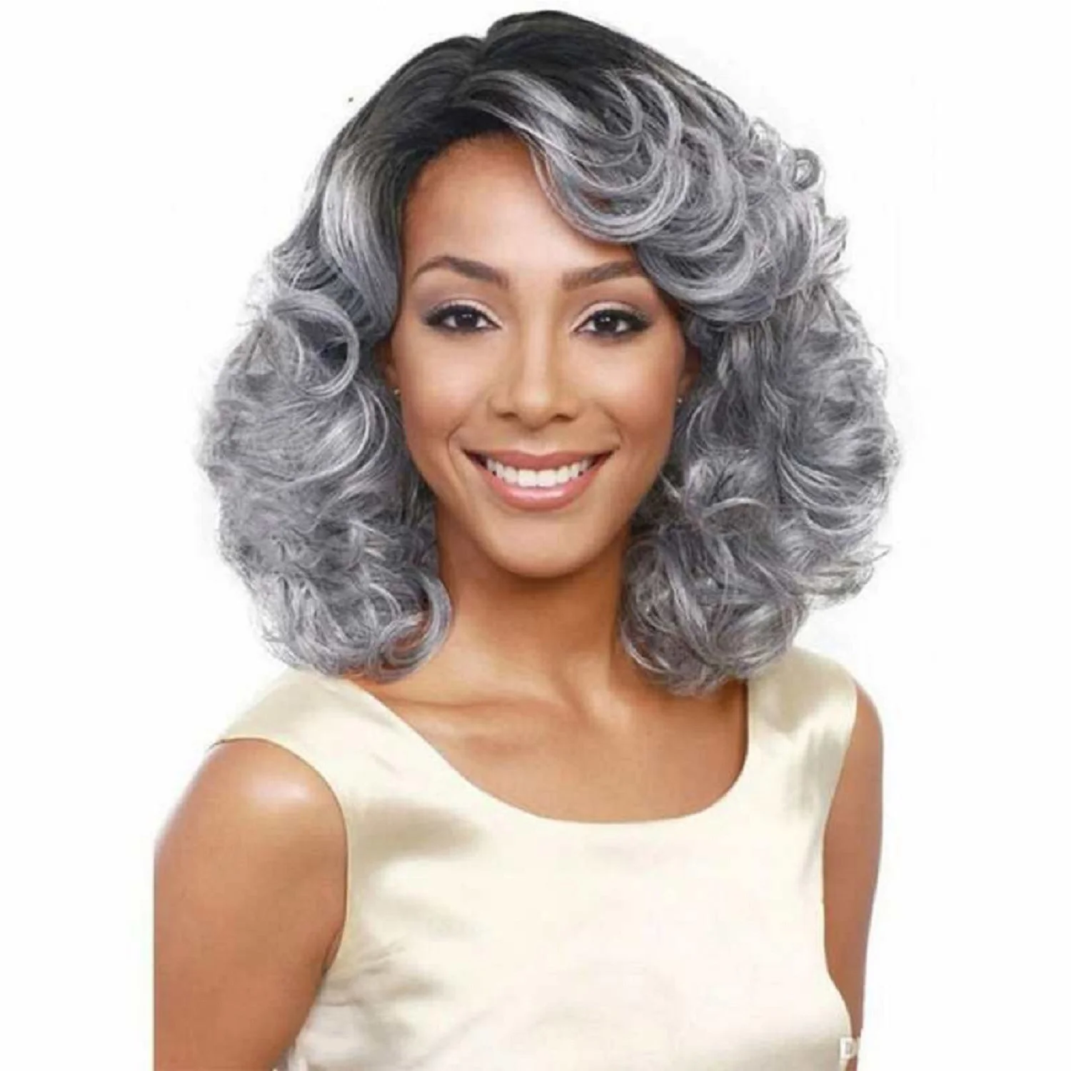 

Long Wigs for Women Nature Fluffy Wave Hair Ombre Mixed Silver Gray Synthetic Cosplay Daily Use Wig