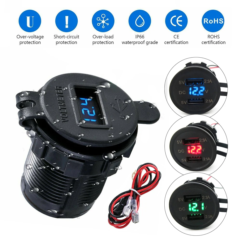 Для мотоциклов и автомобилей Зарядное устройство гнездо 2.1A Универсальный