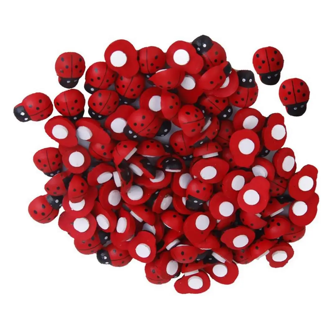 Деревянная Божья коровка наклейка 100 шт Миниатюрный садовый бонсай декор Малыш