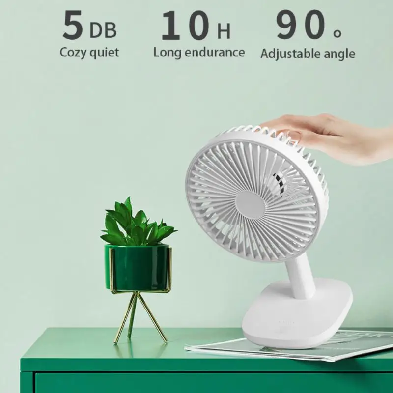 

Desktop Fan Shaking Head Small Fan Chargable Portable Student Office 45° Adjustable Mute Fan Must-have In Summer