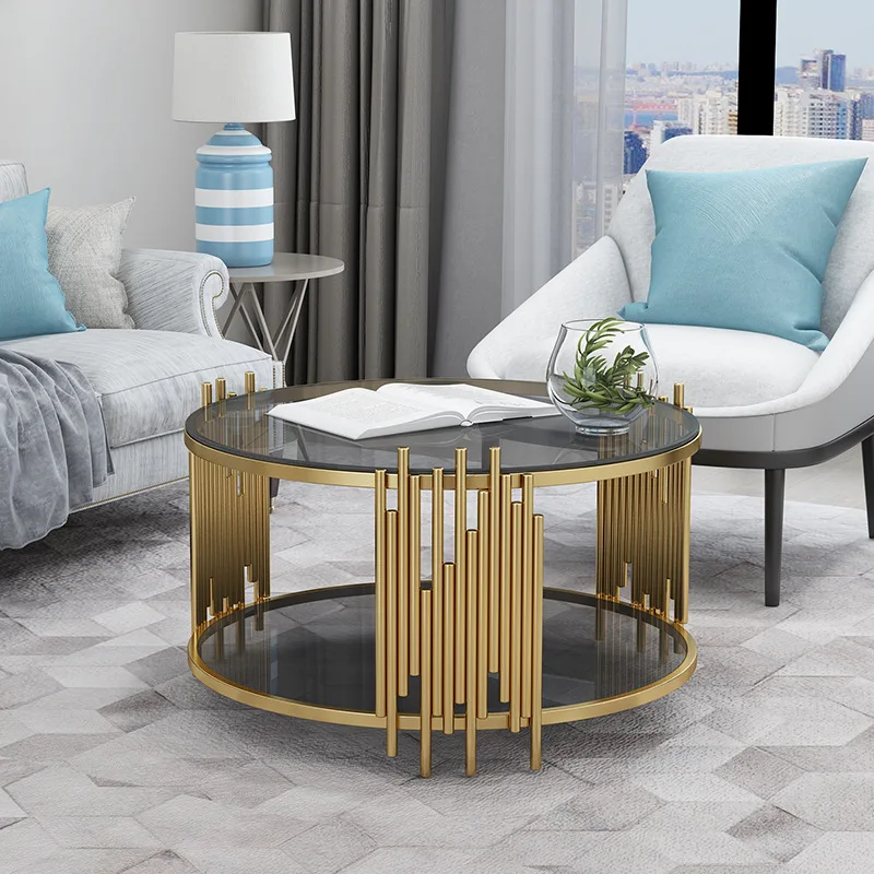 

Luxury black glass double round stainless steel coffee table furniture