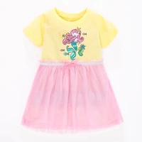 cute children dress for girls short sleeve yarn bottom splicing bow knot belt kids clothing for toddlers 2 to 7 years summer new