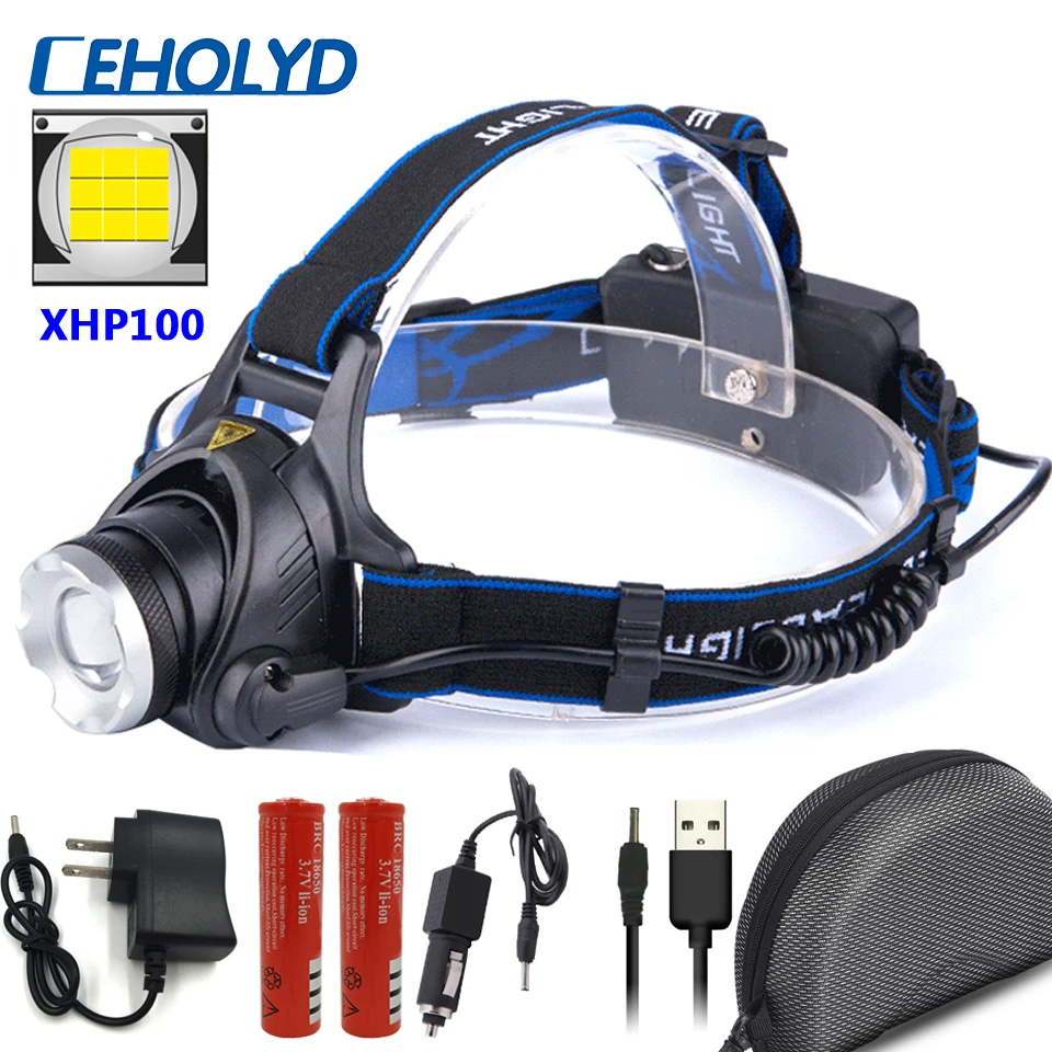 

XHP100 Super Bright Led Headlamp Zoomable Sensor Switch Head Flashlight Lamp Torch Headlights Usb Rechargeable for Camping