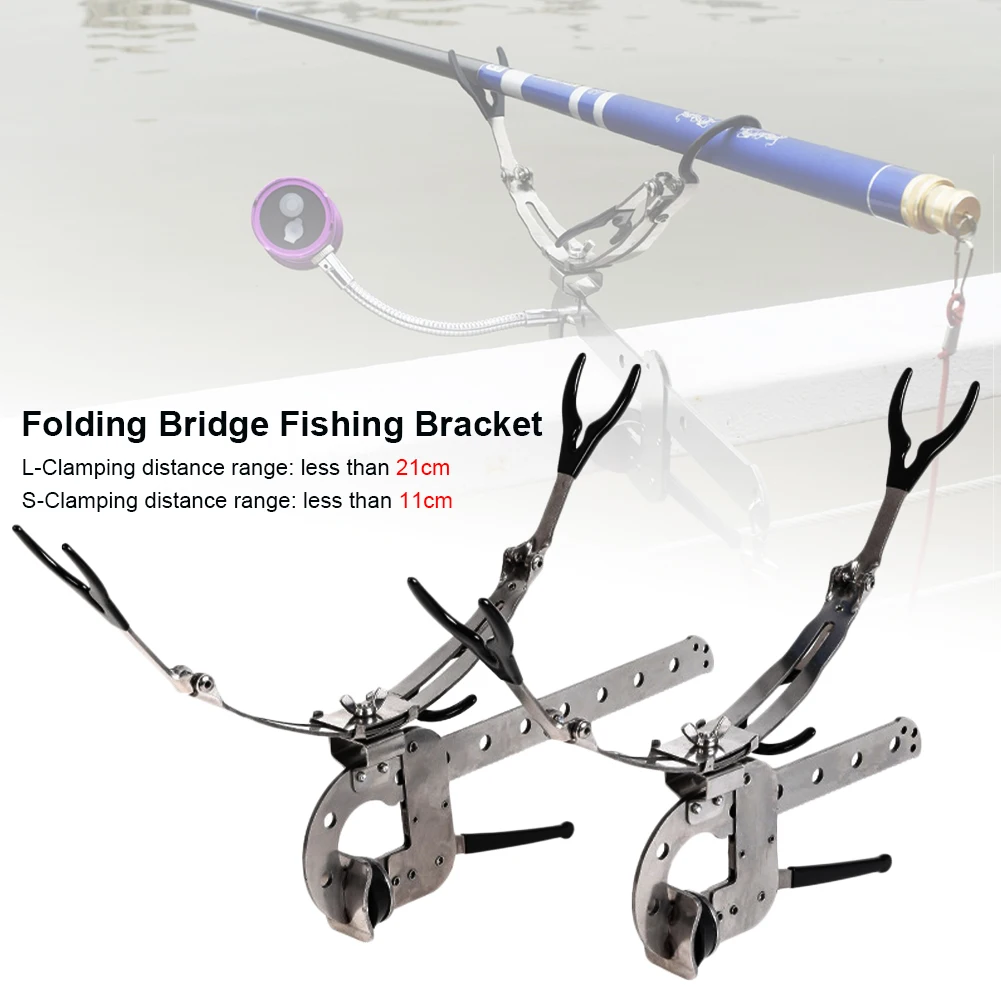 

New Stainless Steel Folding Bridge Fishing Bracket Multi-angle Clip-on Raft Fishing Rod Holder Pole Stand Rod Storage Holder