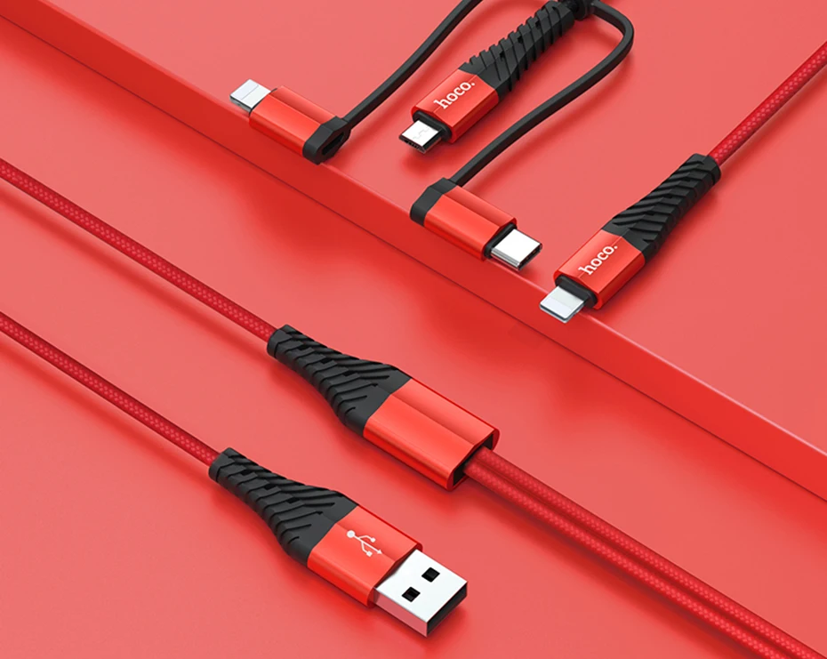 HOCO 4 в 1 usb-кабель для iPhone 11 Pro X XS max XR кабель для быстрой зарядки 3 в 1 кабель Micro USB type C для samsung Galaxy S10 S9