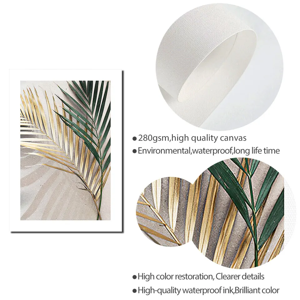 Постер с золотыми листьями Скандинавская Картина на холсте настенные