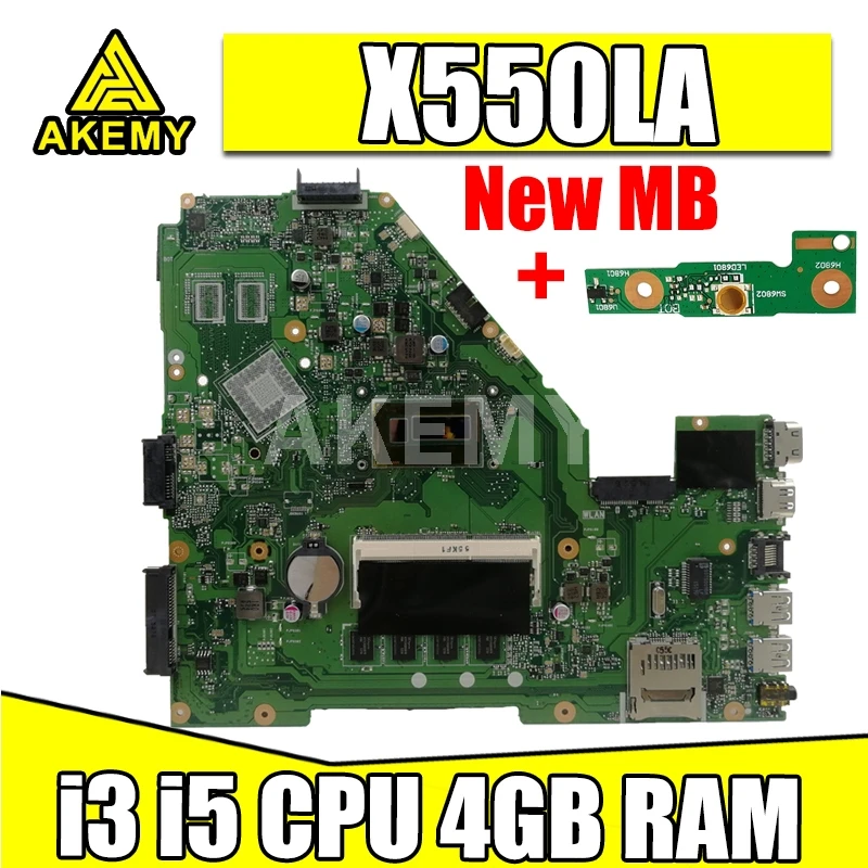 

Akemy X550LA Motherboard For Asus A550L X550LD R510L X550LC X550L X550LB laptop Motherboard Mainboard i3 i5 CPU 4GB RAM