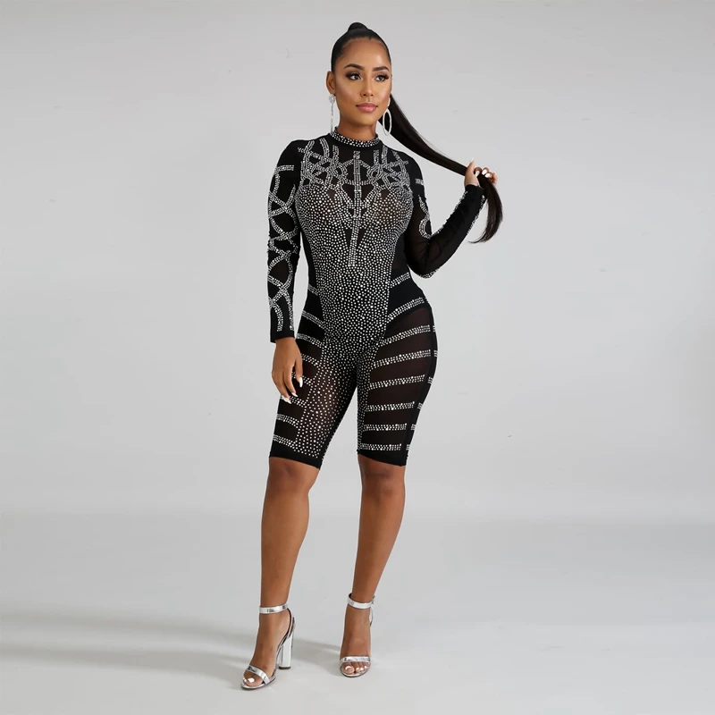 Стразы вечерние ный вечерний комбинезон женский элегантный Облегающий с длинным