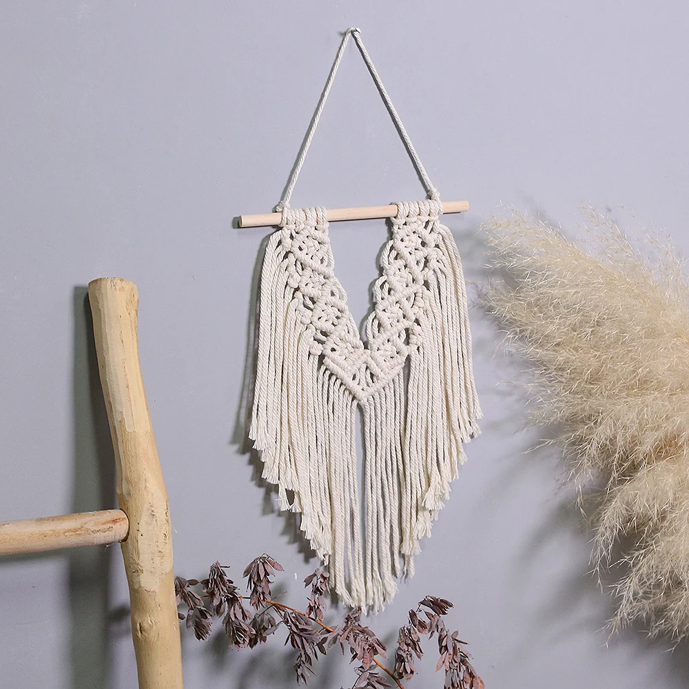 Tapiz de estilo n&oacute;rdico hecho a mano para decoraci&oacute;n de sala de estar, Mini borla, accesorios para el hogar, colgante de tela-0