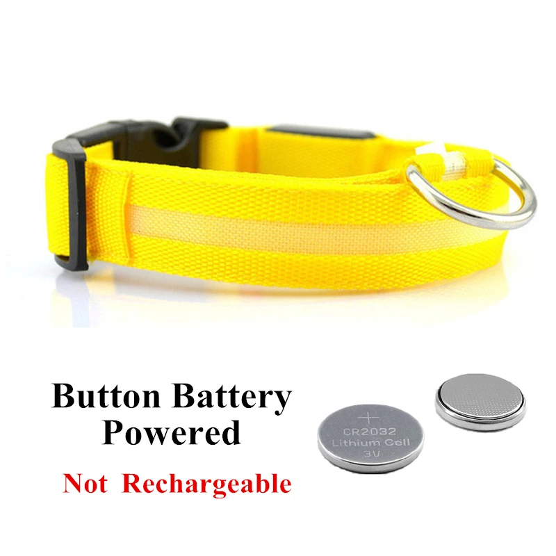 Yellow Battery USB Перезаряжаемый светодиод для домашних собак светящийся ошейник для домашних животных светящееся мигающее ожерелье для прогулок на открытом воздухе ошейник безопасности для собак товары для домашних животных - Цвет: Yellow Battery