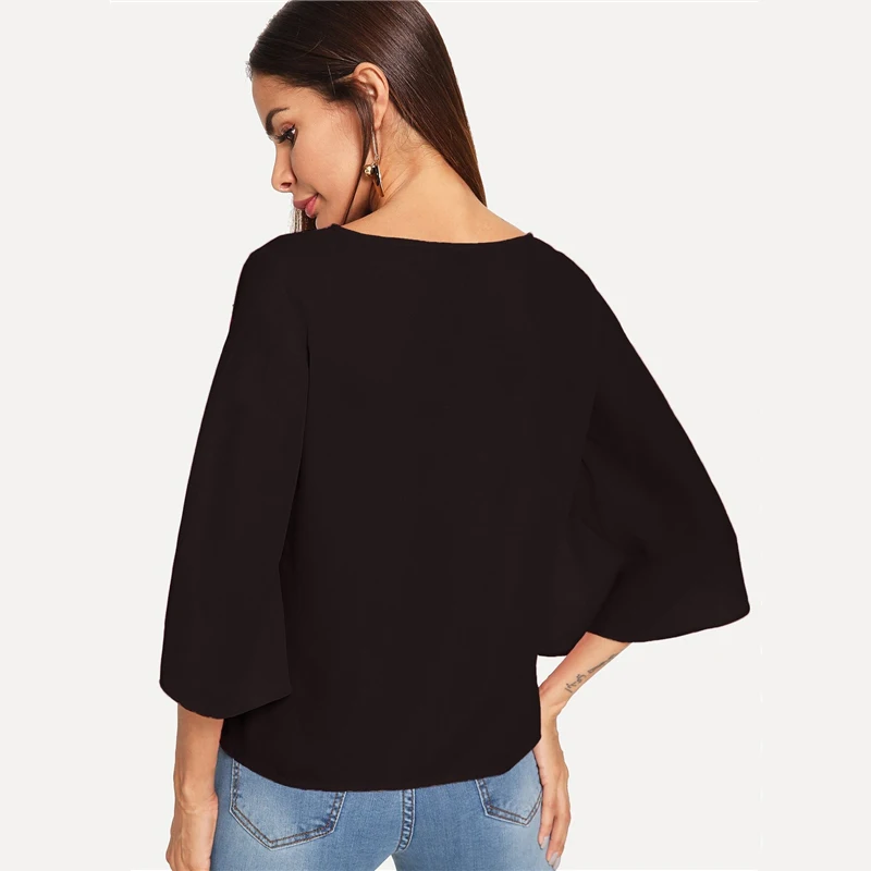 SHEIN Нарядная Одноцветная Блузка С Оригинальным Рукавом Элегантная Осенняя Блузка Для Офиса Современные Женские Топы