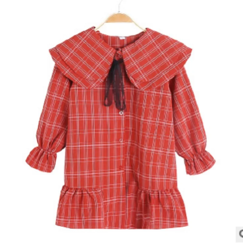 

Children's Lotus Leaves Collar Dress New 2020 Summer Girls England Style Dress 2 Plaid Colors Size4-14 Personality Dress ly265