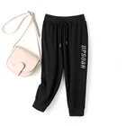 Новые летние модные корейские буквы с горячими бриллиантами, брюки до теленка, женские повседневные, на шнурке, с эластичной талией, свободные женские спортивные штаны