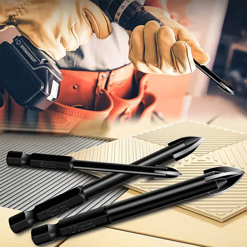 

5Pcs/Set Cross Hex Tile Drill Bits Set for Glass Ceramic Concrete Carbide Hole Opener Brick Hard Alloy Triangle Bit Tool Kit