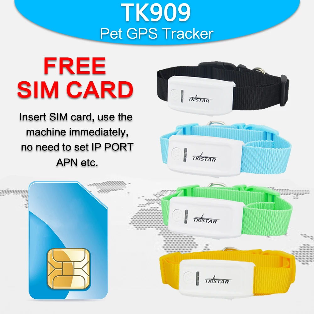Мини трекер TK909 для домашних животных с бесплатной Sim картой GPS собак