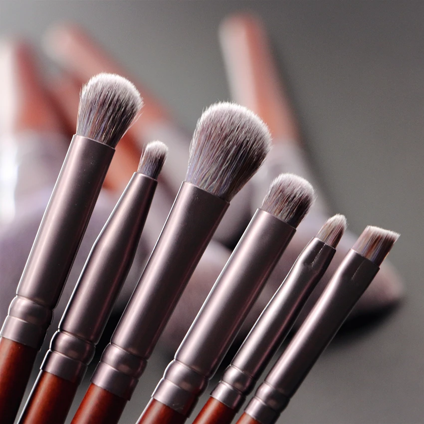 

High Quality Makeup Brushes Synthetic Brush Set 10pcs Maroon Wooden Handles Brushes Professional Make Up Set Synthetic Brush Set