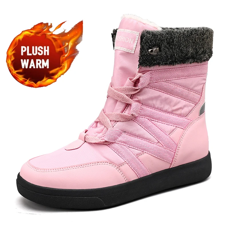 

2021 New Ladies Shoes Snow Boots Platform Fur Round Toe Winter Plush Warm Women Boots Big size36-43 Leather Footwear Non-Slip
