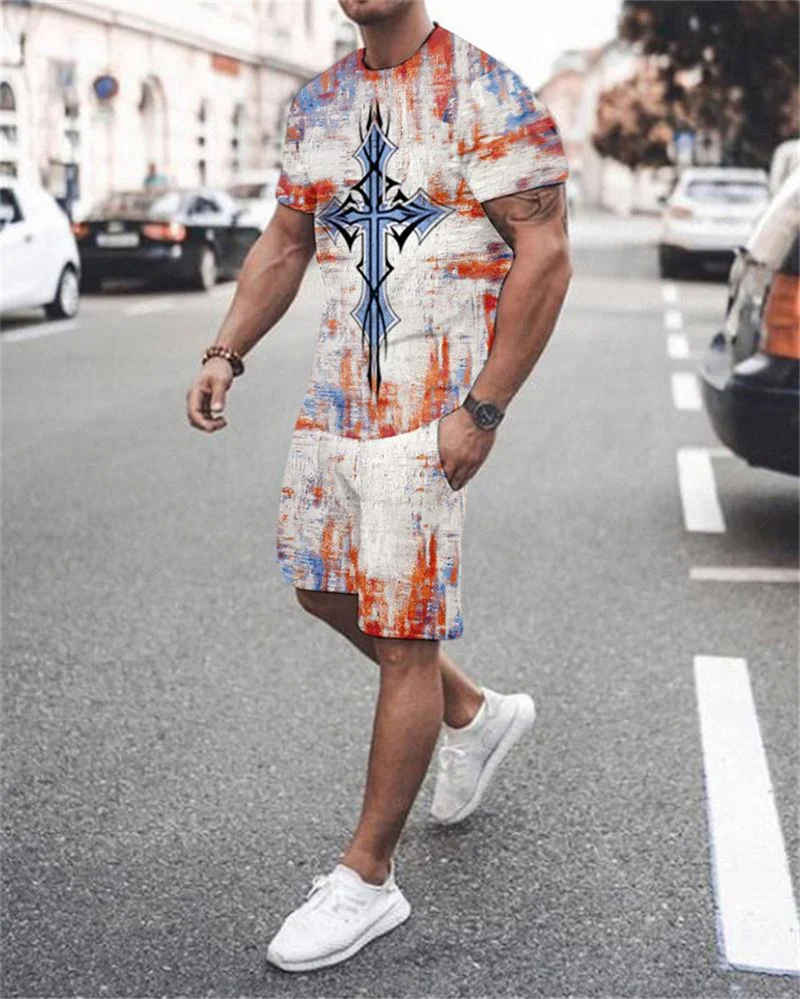 

2021 summer new men's suit 3d printing T-shirt casual shorts mountaineering clothes men's sportswear fitness clothes fashion