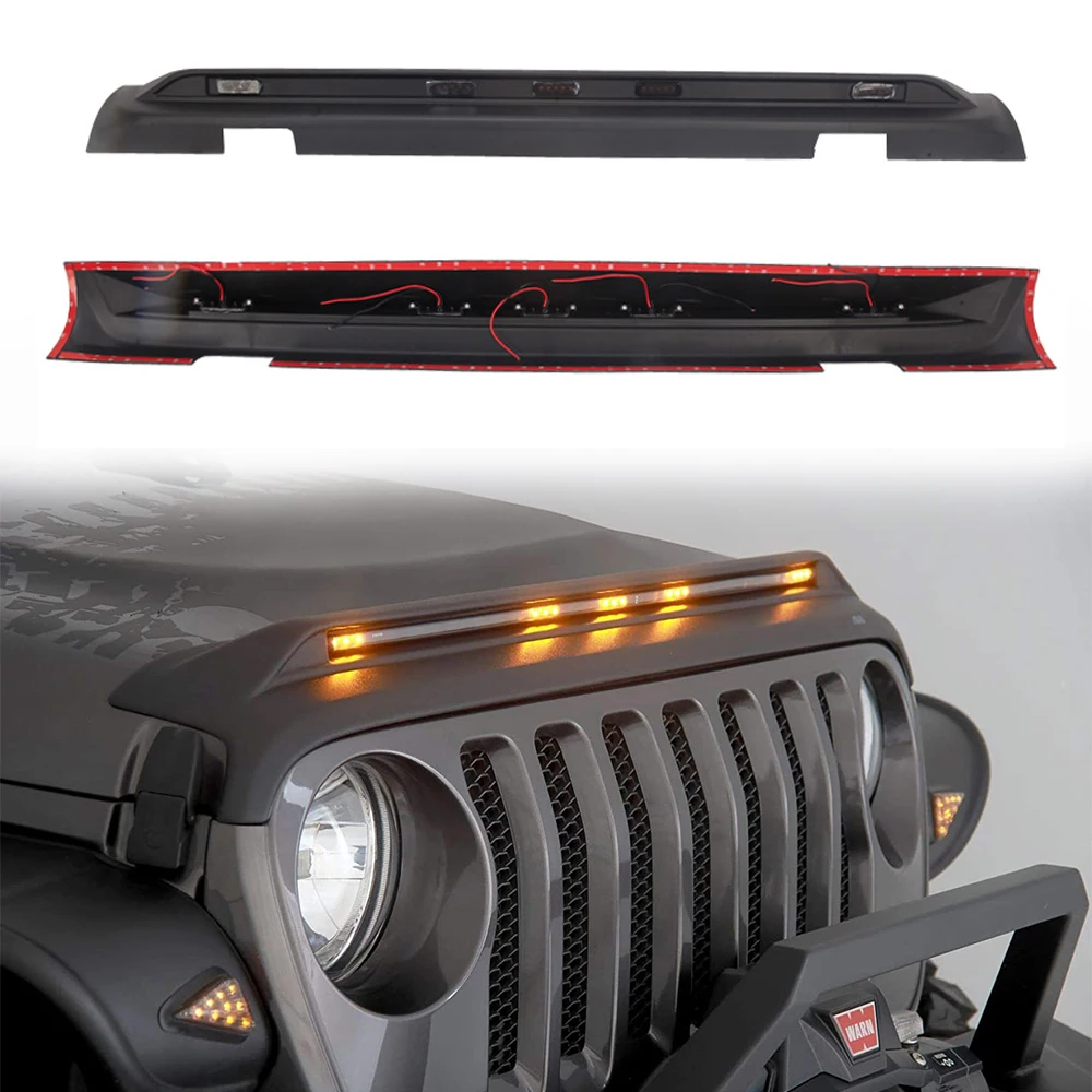 

Front Sandstone Block With Amber Light For Jeep Wrangler JL 2018-2020 Hood Protector Bug Deflector Trail Armor Hood Stone Guard
