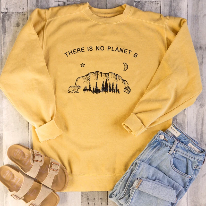 Есть Planet B Crewneck Толстовка женская с длинным рукавом Весенний пуловер толстовки забавные буквы Tumblr Джемперы Топы Прямая - Color: Yellow