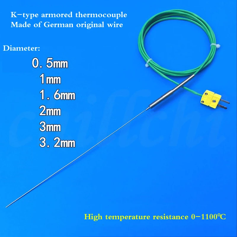 

Armoured K type thermocouple diameter 0.5mm probe 3mm temperature resistance 1000 degree furnace temperature detection