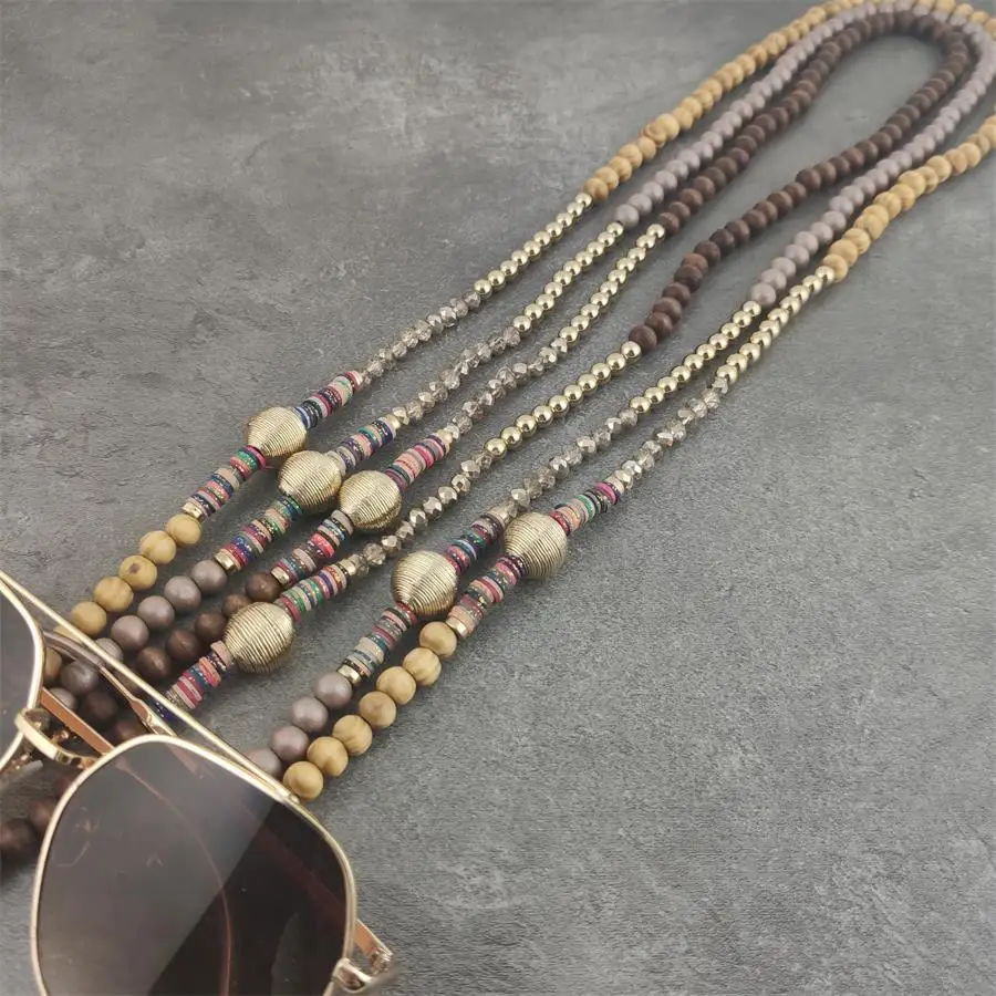 Коричнево-золотистые новые женские очки с деревянными бусинами солнцезащитные