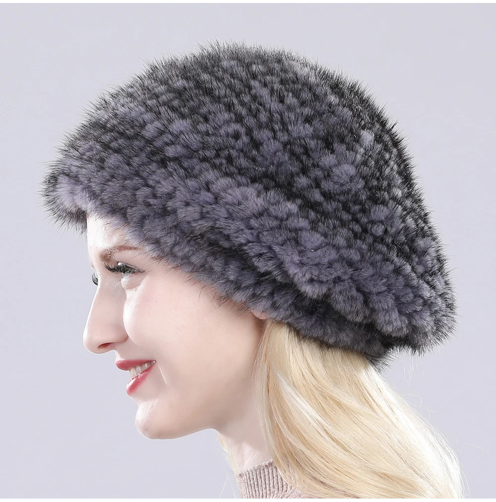 Hot Sale Russia Women Winter Real Mink Fur Berets Hat Hand Knitted Real Natural Mink Fur Cap Lady Luxury Real Mink Fur Hats