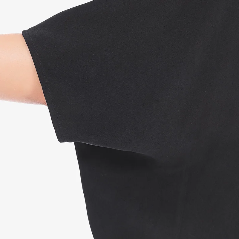 

VOA Summer Silk 30m/m Black V-neck Batwing Sleeve Loose Type O Casual Robe Women Dress 2021 AE213 Streetwear Plus Size Dresses