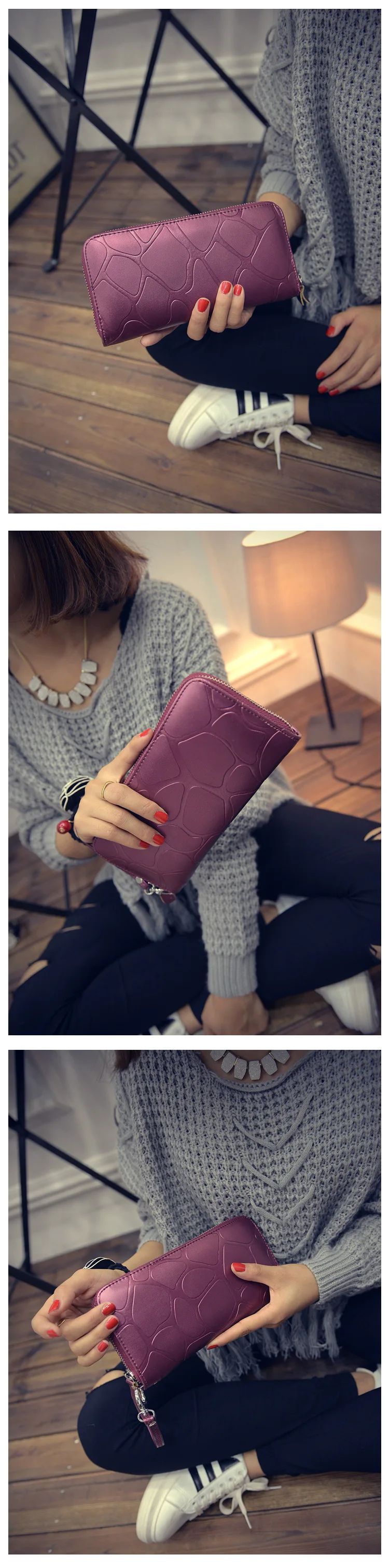 BXX Sac/ модный длинный полиуретановый пакет, однотонный кошелек с каменным узором, клатч, сумка, посылка для карт 19K-a122