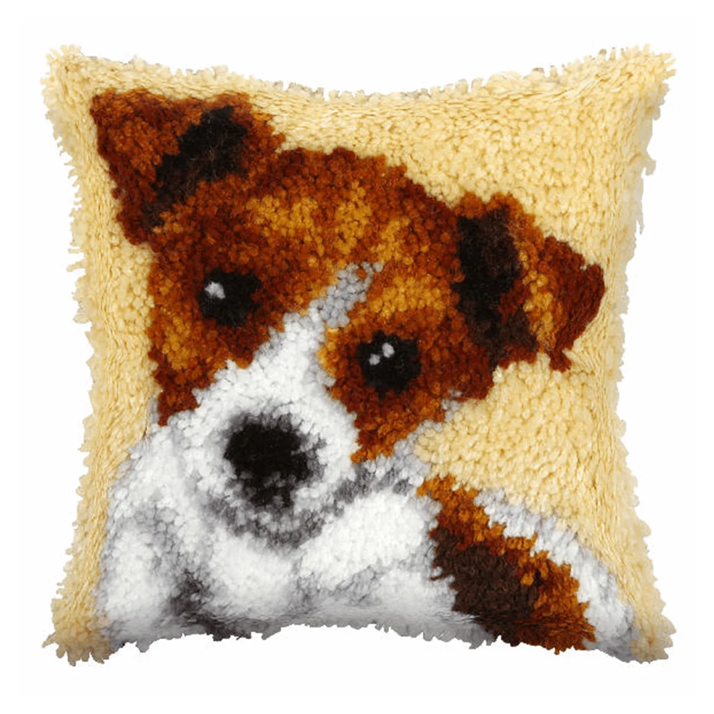 

Embroidery kit Cross stitch pillow do it yourself Latch hook kit Crafts for adults Dog Cushion cover Unfinished accessories