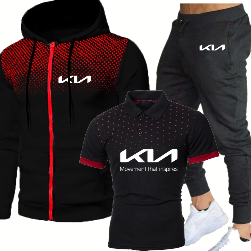 

Новинка 2021, мужские костюмы KIA с логотипом автомобиля, Высококачественная хлопковая повседневная мужская толстовка с градиентом, короткий ...