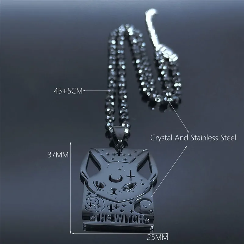 

Wich Moon Cat Stainless Steel Chain Necklace for Women Black Color Statement Necklace Jewelry collares de acero inoxida N4415S03