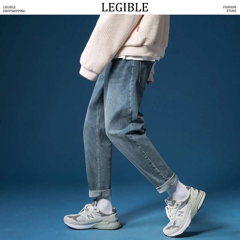 LEGIBLE, Осень-зима, мужские джинсы s, одноцветные джинсовые штаны, мужские Модные свободные прямые джинсы, винтажные мужские штаны длиной до щиколотки