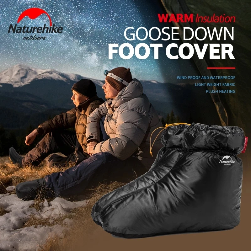 Naturehike Goose Down Socks Camping Heating Shoes Cover Winter Warmth Skiing Feet Cover Windproof Men Women Black Glove