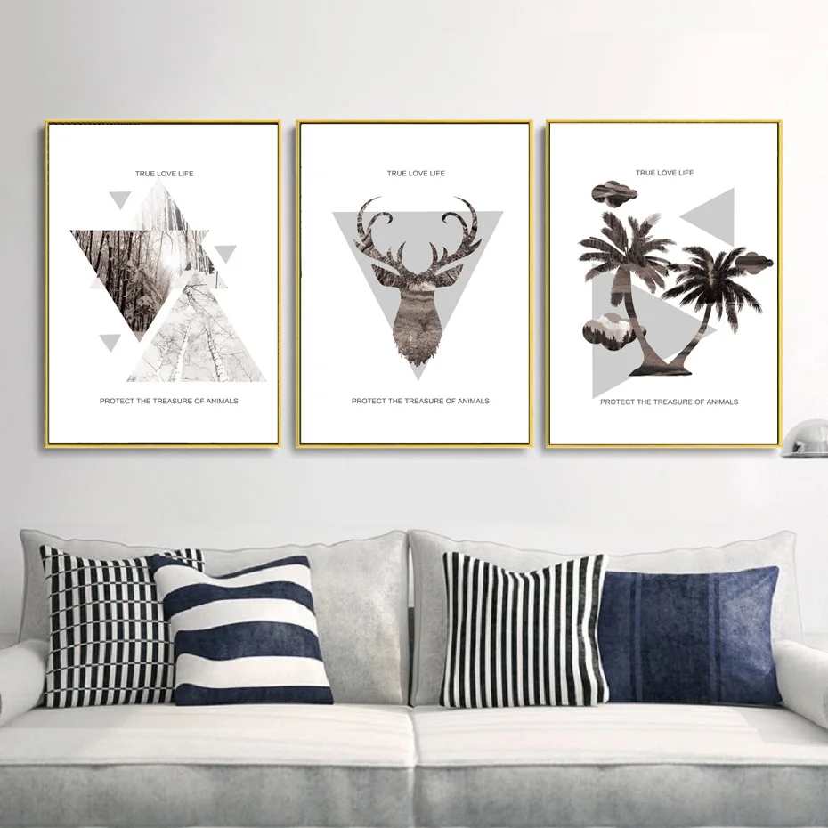 

Nordic Elk Landscape Posters And Prints Abstract Geometric Landscape Wall Art Canvas Paintings Pictures Living Room Home Decor