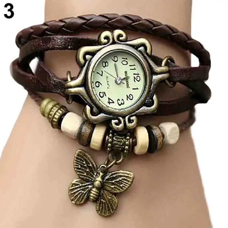 Женские кожаные часы в стиле ретро 6 цветов женские с украшением виде бабочки