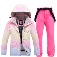30 new brand womens snow suit sets waterproof winter outdoor wear snowboard clothing ski costume jackets strap pants girls