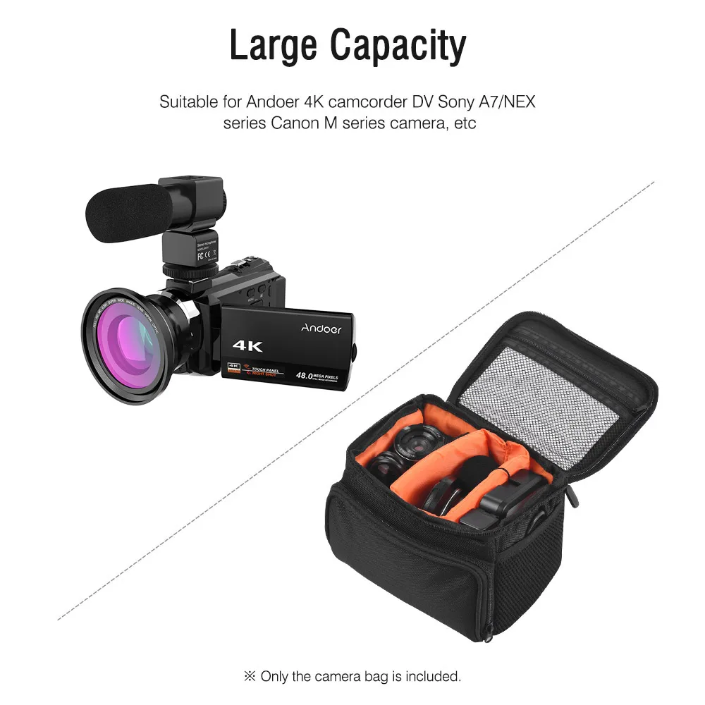 Andoer 4K Camcord 1080P 48MP WiFi цифровая видеокамера с 0.39X широкоугольным макрообъективом+ микрофон+ светодиодный видеосъемка+ сумка для камеры