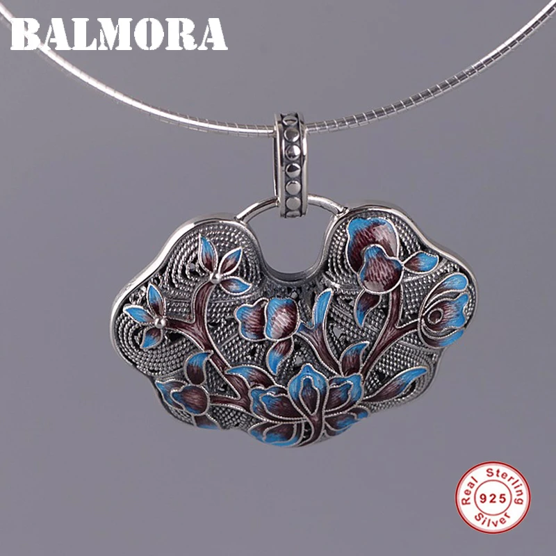 BALMORA 925 серебро Ретро Пион цветочный кулон для ожерелья для женщин леди этнические эмалированные модные ювелирные аксессуары