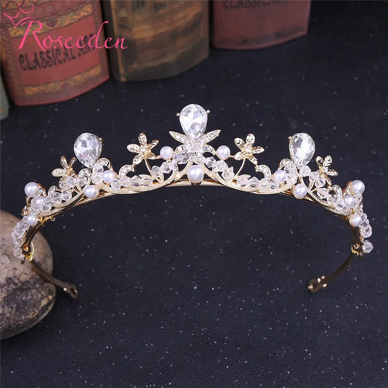 

Handmade Small Flower Beaded Kids Tiara Wedding Rhinestone Tiaras Crown Bridal Headdress Hair jewelry RE3751